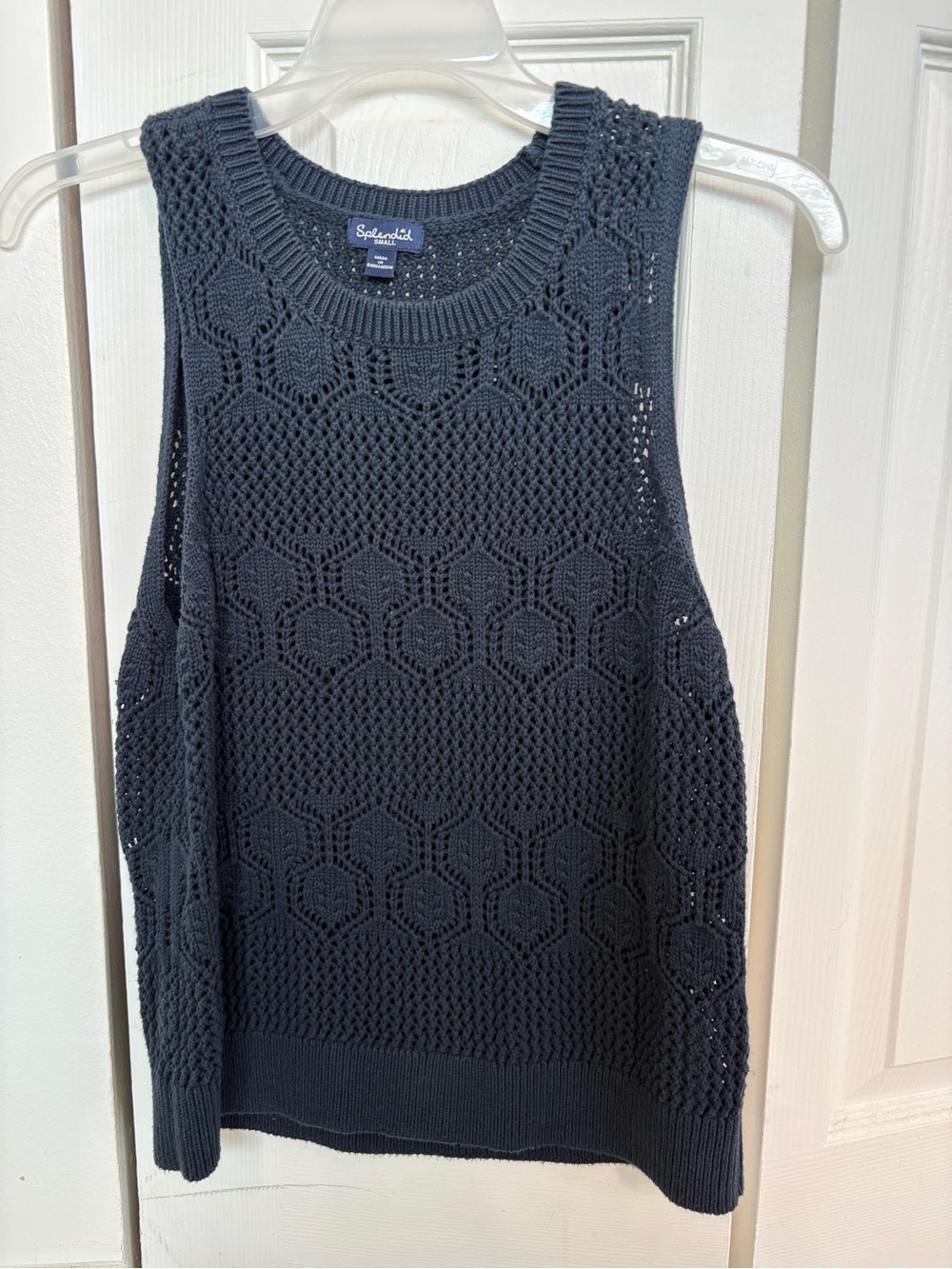 Splendid Navy Openwork Crochet Scoop Neck Sweater Vest